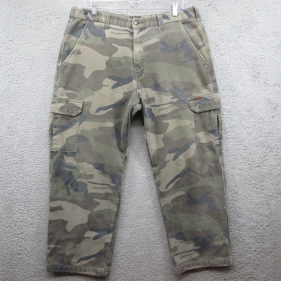 Stanley Cargo Camouflage Pants Mens 36x30 Fleece Lined Workwear Distressed Camo - Picture 1 of 10